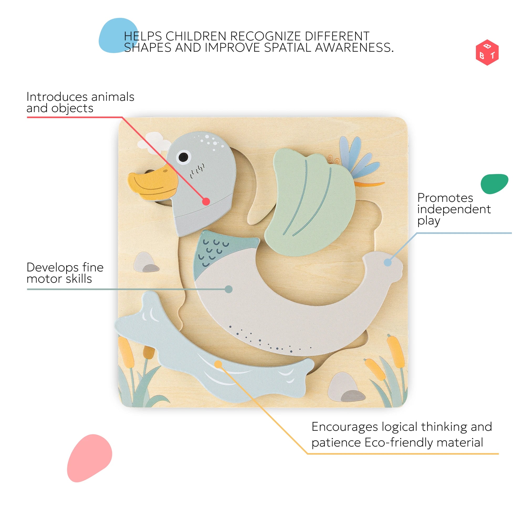BusyBuddyToys™ Wooden Puzzle Duck